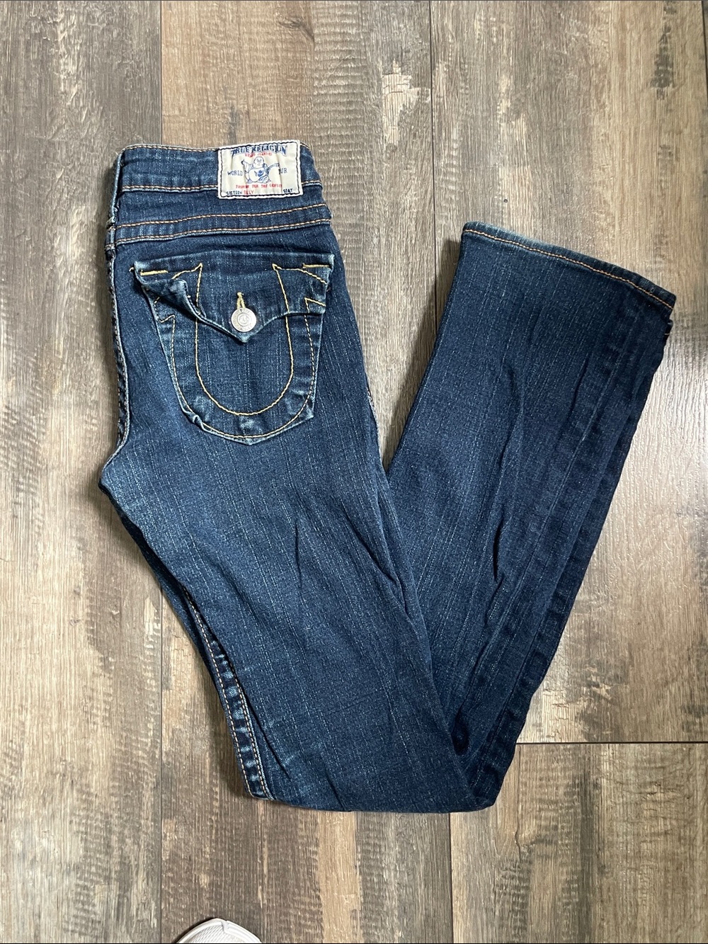 Vintage True Religion Indigo Bootcut Jeans with Yellow Stitching
